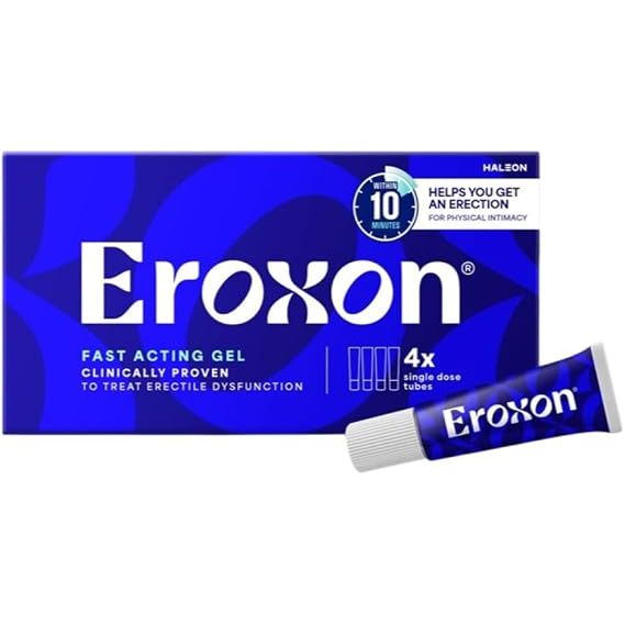 Gel de traitement de la dysfonction érectile Eroxon, 4 tubes à usage unique | Gel topique cliniquement prouvé pour obtenir une érection en 10 minutes, traitement de la DE autorisé par la FDA disponible sans ordonnance