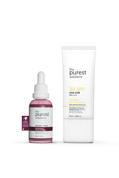 Ensemble de soins de la peau The Purest Solutions - Peeling exfoliant pour le visage et protection UV SPF 50+