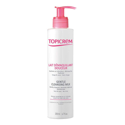 Lait Nettoyant Douceur Topicrem 200 ml - Démaquillant sans paraben pour peaux sèches et sensibles