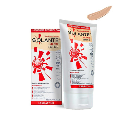 Loción solar con color Solante Acnes FPS 50+ 150 ml