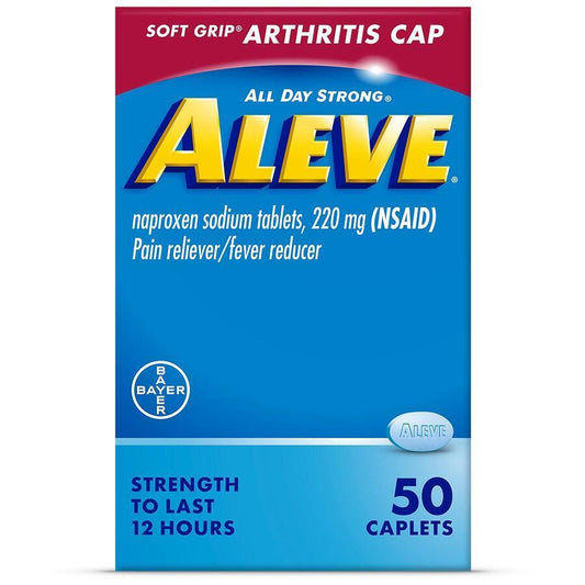 Aleve Pain Reliever & Fever Reducer, 220mg Naproxen Sodium, Easy Open Arthritis Cap, 50 Caplets Medicine & Drugs Pasteur Pharmacy