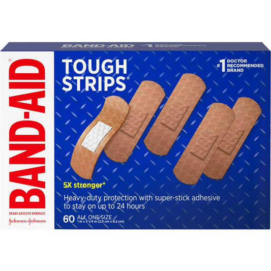 Band-Aid Tough Strips Adhesive Bandages All One Size 60 Ea First Aid Pasteur Pharmacy
