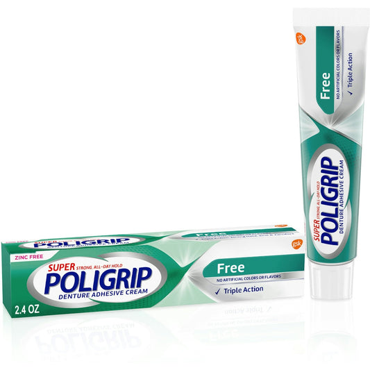 Super Poligrip® Free Denture Adhesive Cream – Zinc Free (2.4 oz / 68 g) Denture Adhesives Pasteur Pharmacy