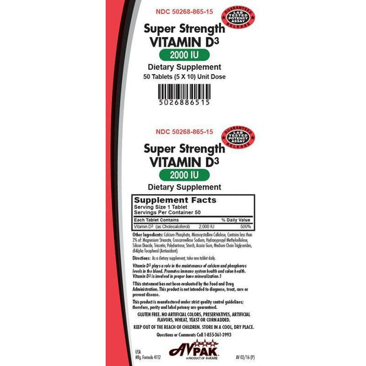 AVKare Vitamin D3 Tablets 2000 IU Vitamins & Supplements Pasteur Pharmacy