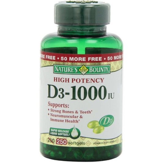 Nature's Bounty Vitamin D3, 25 Mcg (1000 IU), 250 Rapid Release Softgels Vitamins & Supplements Pasteur Pharmacy