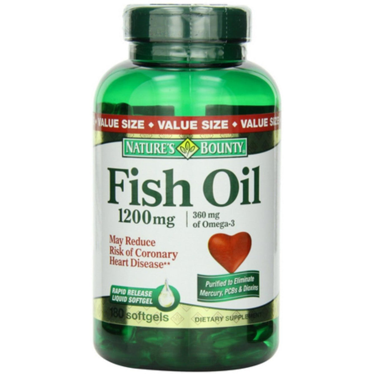 Nature's Bounty® Aceite de pescado 1200 mg cápsulas de gel de liberación rápida SFG, 200 unidades