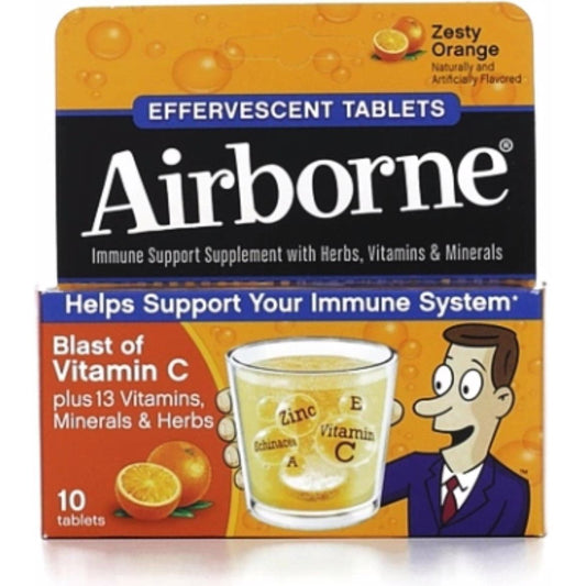 Airborne Zesty Orange Effervescent Tablets 10 Count - 1000mg Of Vitamin C - Immune Support Supplement Vitamins & Supplements Pasteur Pharmacy