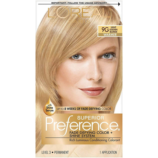 Superior Preference L'Oreal Paris Fade-Defying Shine Permanent Hair Color, 9G Light Golden Blonde, 1 Kit Hair Color Pasteur Pharmacy