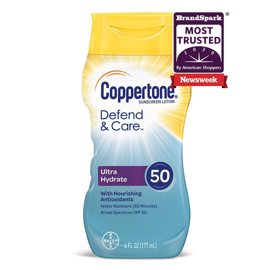 Coppertone Defend & Care Ultra Hydrate Sunscreen Lotion Broad Spectrum SPF 50, 6 Fluid Ounces Sunscreen Pasteur Pharmacy