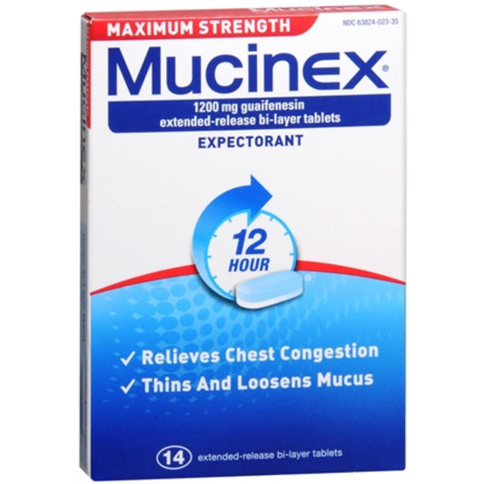 Mucinex Expectorant, Maximum Strength, 1200 Mg, 12 Hour, Tablets Health & Beauty Pasteur Pharmacy