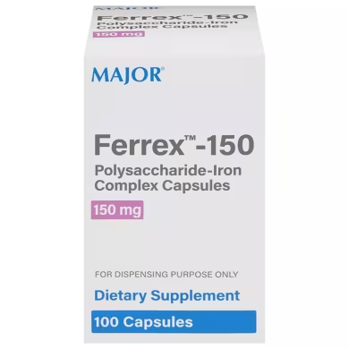 Cápsulas de complejo de polisacárido-hierro Major Ferrex-150, suplemento de hierro, 100 unidades