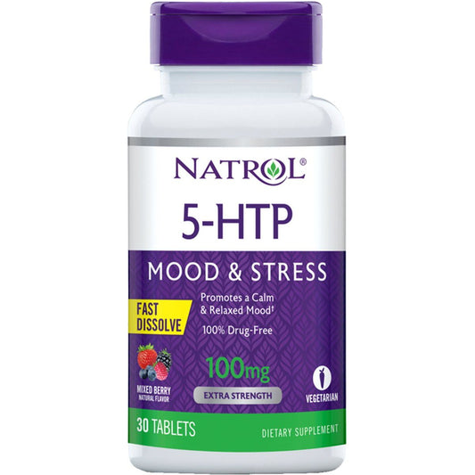 Natrol 5-HTP Fast Dissolve 100 mg, Mood & Stress Support, Wild Berry Flavor, 30 Tablets Vitamins & Supplements Pasteur Pharmacy