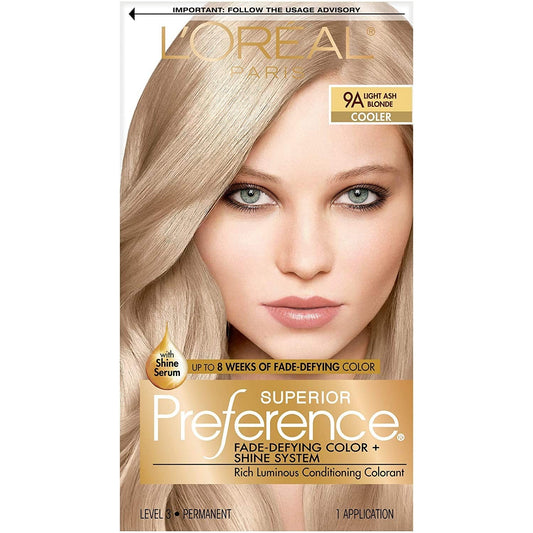 L'Oreal Paris Superior Preference Fade-Defying Shine Permanent Hair Color, 9A Light Ash Blonde, 1 Kit Hair Color Pasteur Pharmacy