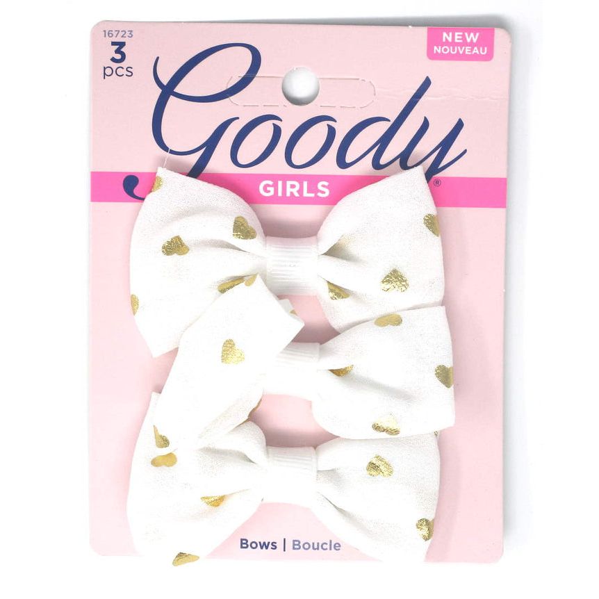 Goody Girls White Hair Bow Heart Barrettes 2.75" - 3 Pieces Barrettes Pasteur Pharmacy