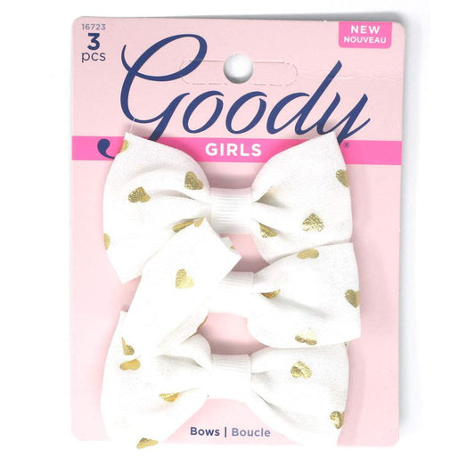 Goody Girls White Hair Bow Heart Barrettes 2.75" - 3 Pieces Barrettes Pasteur Pharmacy