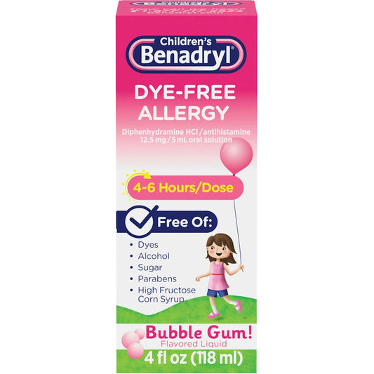 Benadryl Allergy, Dye Free, Liquid, Bubble Gum! Flavored 4 Fl Oz Health & Beauty Pasteur Pharmacy