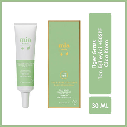 Mia Klinika Cica Cream SPF 50+ - Crema unificadora del tono con hierba de tigre para pieles sensibles, cobertura natural y protección solar diaria