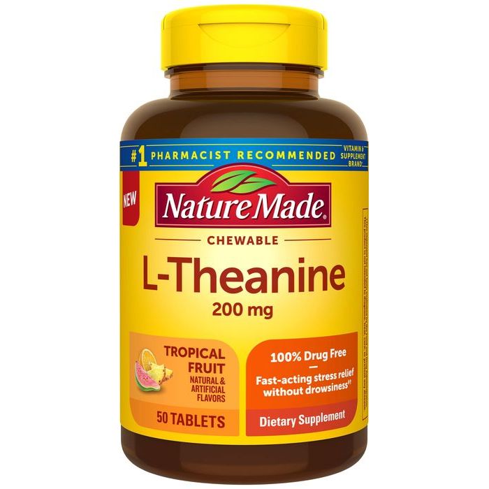 Nature Made L-Theanine 200 mg Chewable Tablets, Tropical Fruit Flavor (50 Count) Vitamins & Supplements Pasteur Pharmacy