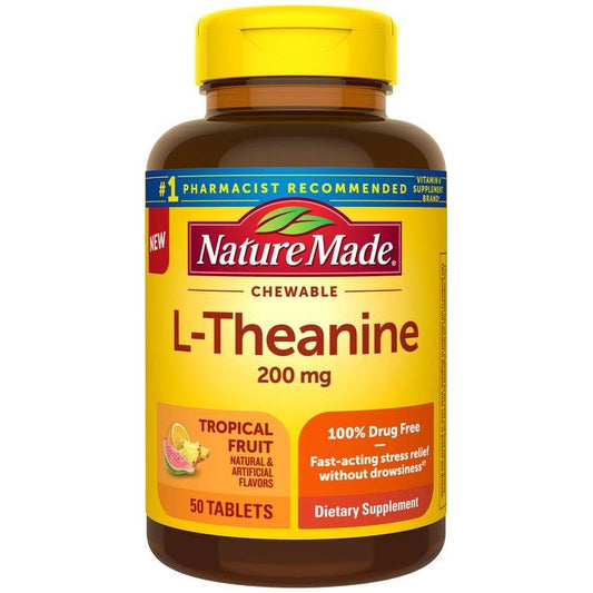 Nature Made L-Theanine 200 mg Chewable Tablets, Tropical Fruit Flavor (50 Count) Vitamins & Supplements Pasteur Pharmacy