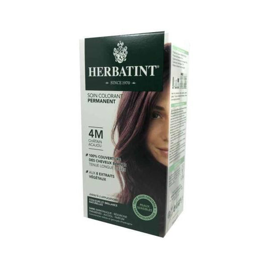 Coloration permanente Herbatint 4M Châtain Acajou - Formule naturelle, sans ammoniaque ni parabènes, pour couvrir les cheveux blancs et respecter les cuirs chevelus sensibles