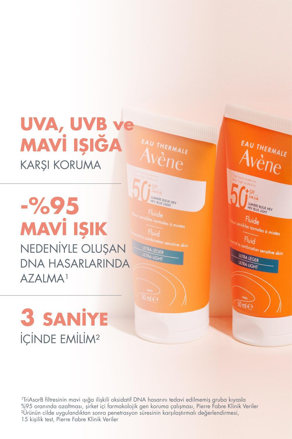 Avene Fluide SPF 50+ Sunscreen for Normal/Combination Skin - Lightweight, Non-Greasy, UVA/UVB/Blue Light Protection