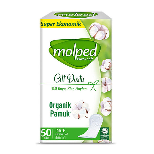 Protège-slips quotidiens naturels Molped - Purs et doux, hypoallergéniques, sans produits chimiques, respirants, pH équilibré pour peaux sensibles (50 unités)