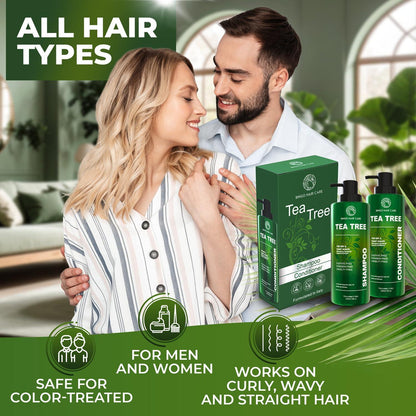 Tea Tree Shampoo and Conditioner Set Sulfate Free 14 Fl Oz Set of 2 Anti Dandruff Hair Care for Men and Women Cleansing Formula for Itchy Scalp and Oil Control
