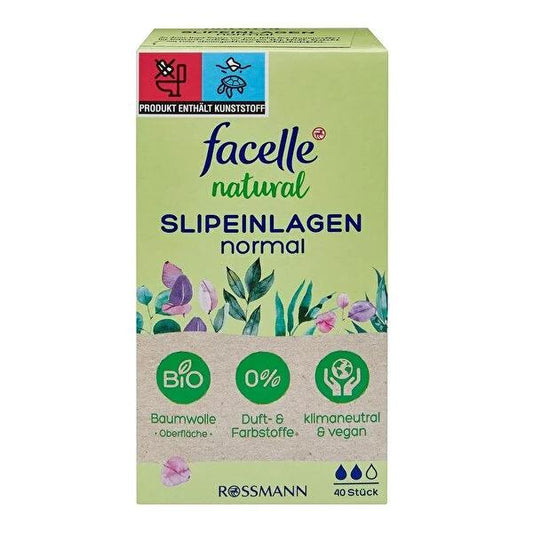 Protège-slips en coton bio Facelle : protège-slips naturels pour un usage quotidien, texture respirante et thé vert, testés dermatologiquement, 40 unités