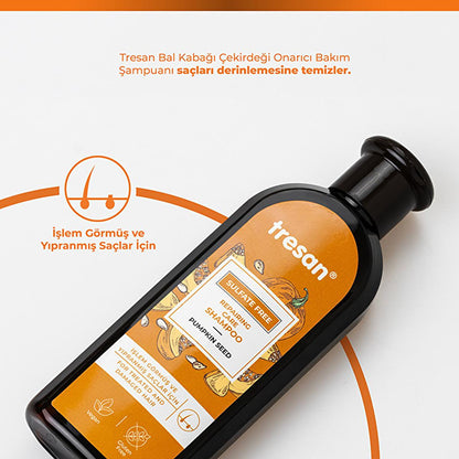 Shampooing réparateur sans sulfate Tresan à l'huile de pépins de courge - Soin capillaire doux, nourrissant et naturel pour cheveux abîmés