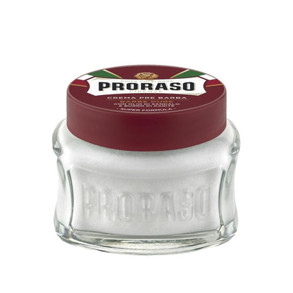 Crema pre-afeitado Proraso para barba dura, sándalo, 100 ml