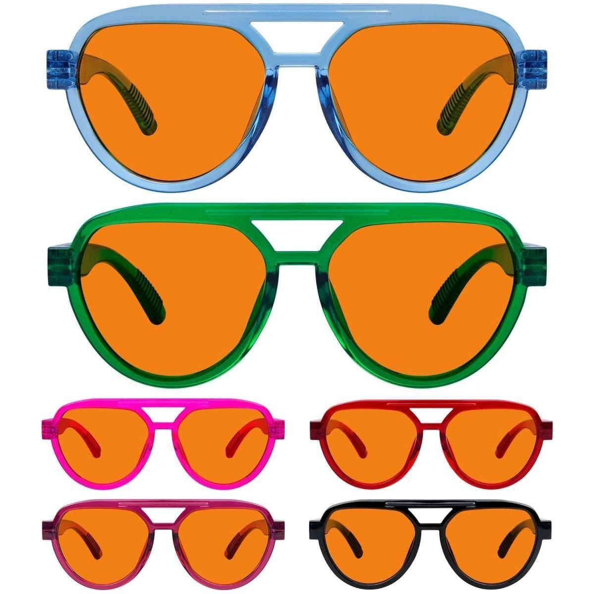 6 Pack 100% Blue Blocking Glasses Orange Lens Metalless Screwless Pilot R2312-B98 Eyeglasses Pasteur Pharmacy