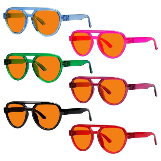 6 Pack 100% Blue Blocking Glasses Orange Lens Metalless Screwless Pilot R2312-B98 Eyeglasses Pasteur Pharmacy 6 Pairs Mix without magnification