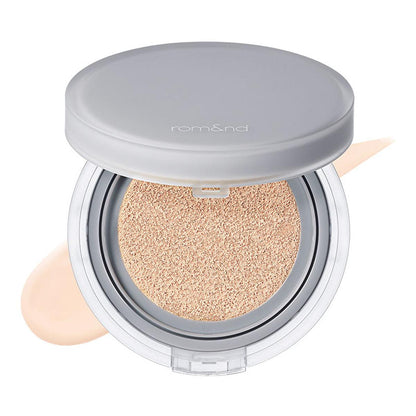 Base de maquillaje Nu Zero Cushion de rom&nd: cobertura ligera y duradera para un cutis natural e impecable - Maquillaje coreano con efecto difuminador de poros
