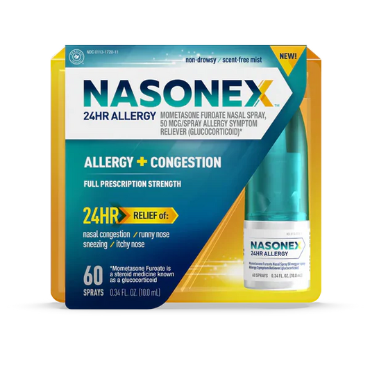 Nasonex 24-Hour Allergy & Congestion Relief Nasal Spray, 50mcg Mometasone Furoate, 120 Sprays Medicine & Drugs Pasteur Pharmacy