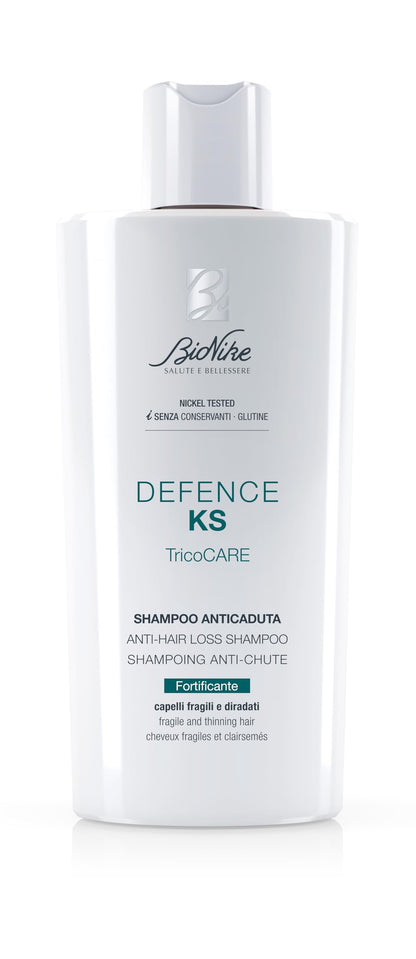 Champú anticaída BioNike Defence KS - Fórmula suave enriquecida con biotina y niacinamida para cabello debilitado, 200 ml