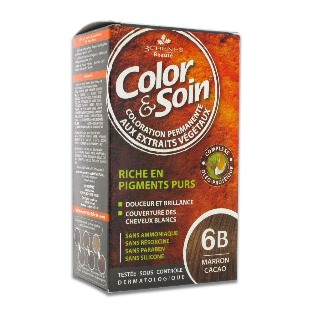 Color&Soin Natural Hair Dye - 6B Cocoa Brown, Ammonia-Free, Paraben-Free, Silicone-Free Hair Color with Herbal Extracts