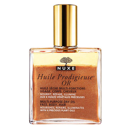 Nuxe Huile Prodigieuse OR Aceite seco para rostro, cuerpo y cabello - Nutritivo, reparador y suavizante con ingredientes naturales