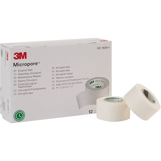 3M Micropore Medical Tape, 1" x 10 Yards, White Paper Surgical Tape - Box of 12 Rolls First Aid Pasteur Pharmacy