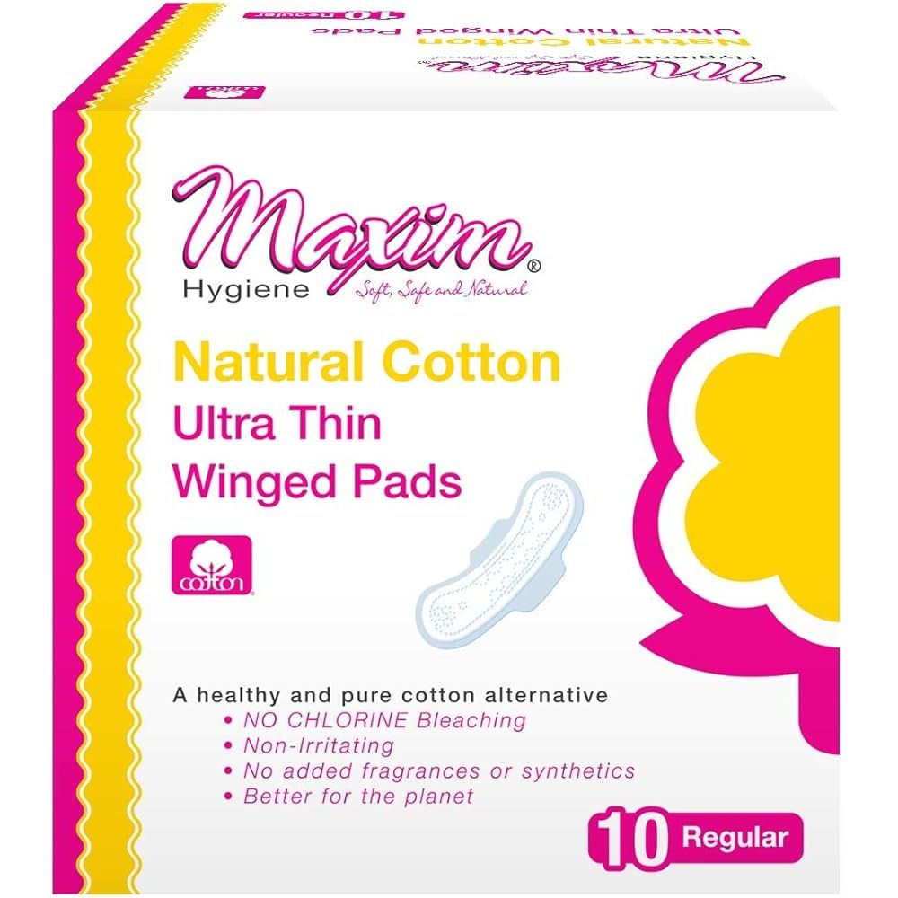 Maxim Organic Cotton Super Pads Ultra Thin with Wings 12 Packs of 10 Feminine Pads & Protectors Pasteur Pharmacy