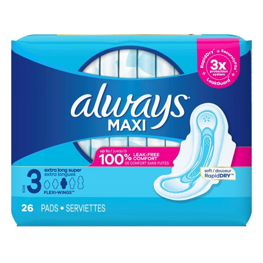 Always Maxi Size 3 Extra Long Super Absorbency 6x26ct Feminine Pads & Protectors Pasteur Pharmacy