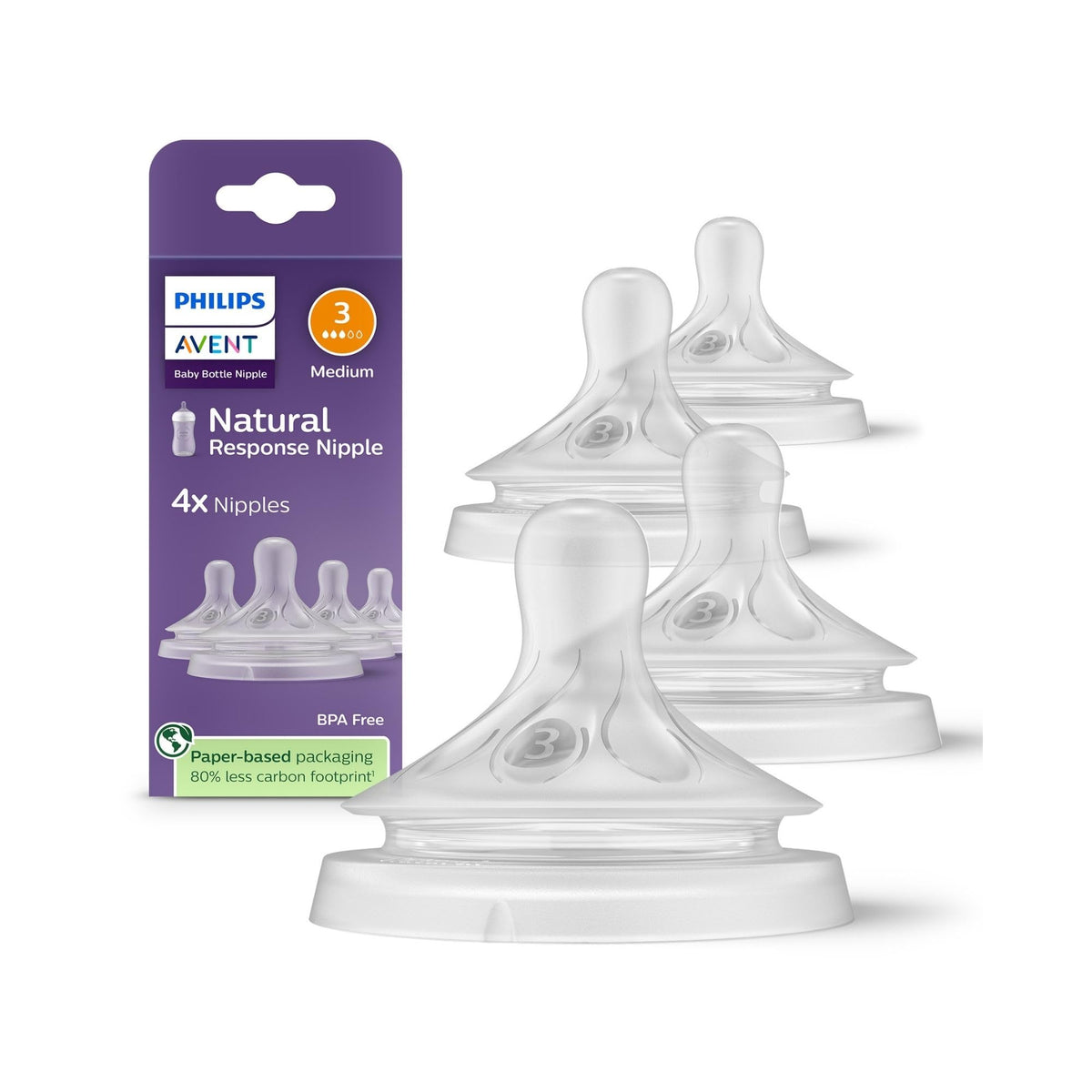Philips Avent Natural Bottle Nipple 3 Holes - 3 Months+ | 2-Pack
