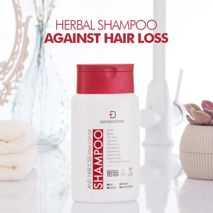 Shampooing anti-chute Swissoderm pour cheveux normaux à secs - 300 ml, renforce les follicules pileux, réduit la chute des cheveux