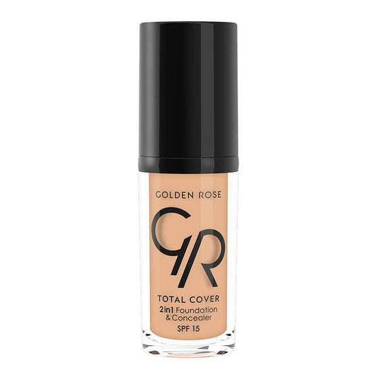 Golden Rose Total Cover 12 Light Beige 2 in 1 Foundation and Concealer - High Coverage, Lightweight Makeup with SPF 15