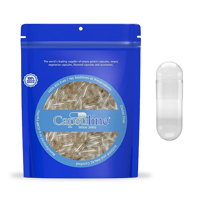 CLEAR SIZE 00 EMPTY GELATIN CAPSULES BY CAPSULINE - 1000 COUNT - GELATIN CAPSULES - 1000 Medical Supplies Pasteur Pharmacy
