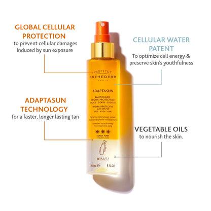 Eau Solaire Hydra-Protectrice Adaptasun Esthederm - 150 ml Protection solaire pour le visage, le corps et les cheveux