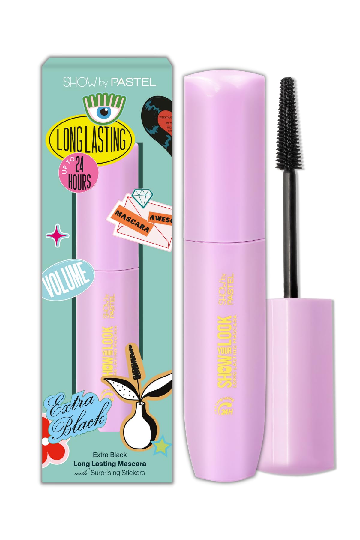 Máscara de pestañas Pastel Show Your Look Long Lasting Extra Black 9 ml - Máscara negra resistente al agua con efecto volumen y extracto de caléndula