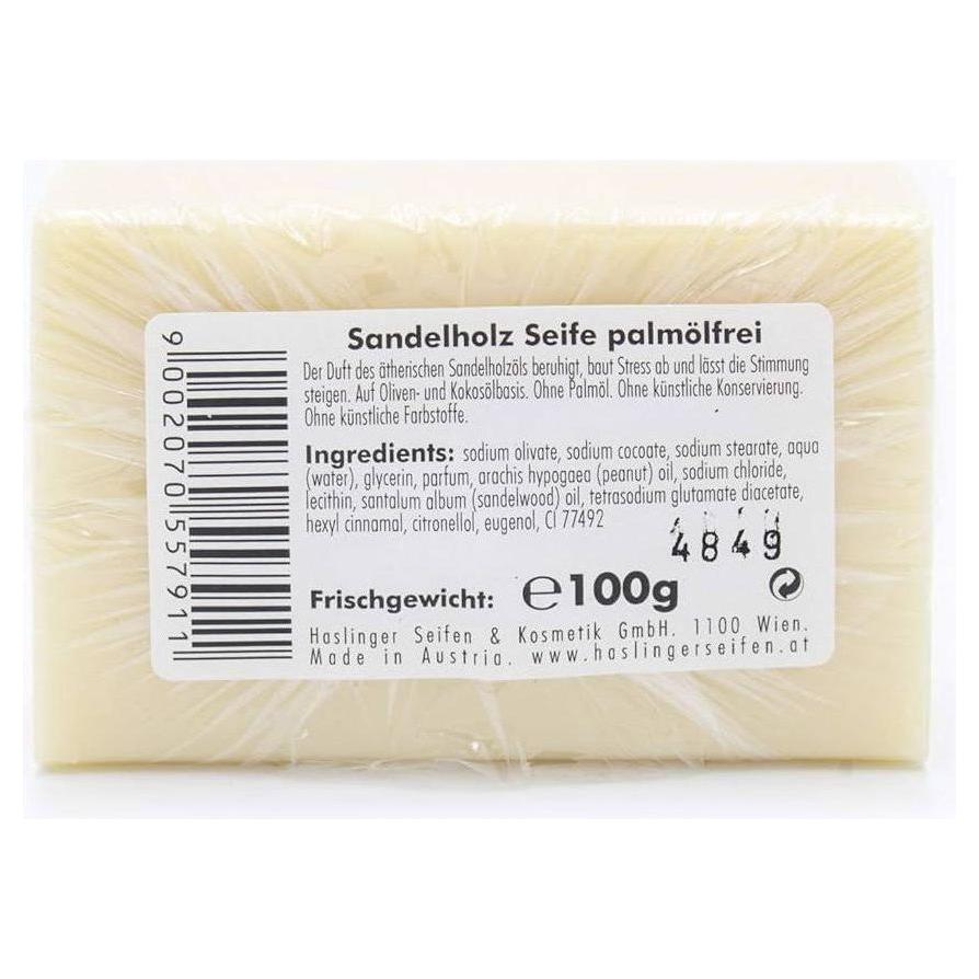 Haslinger Sandelholz Sandalwood Palm Oil Free Soap 100g Bar Soap Pasteur Pharmacy