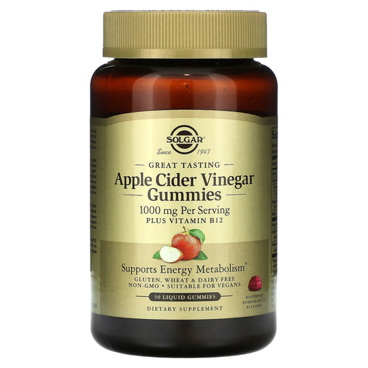 Solgar Apple Cider Vinegar 1000 Mg Plus B12, 50 Liquid Gummies Vinegar Pasteur Pharmacy
