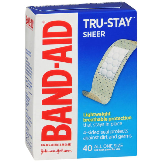 Band Aid Tru-Stay All One Size Sheer Adhesive Bandages 40Ea Box First Aid Pasteur Pharmacy
