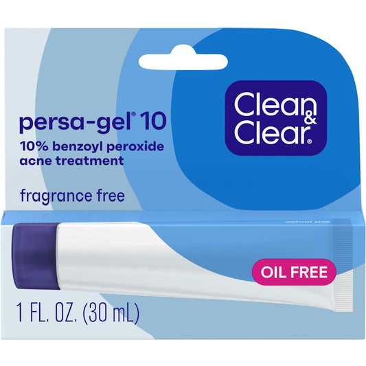 Clean & Clear Persa-Gel 10 Oil-Free Acne Spot Treatment With Maximum Strength 10% Benzoyl Peroxide, Topical Pimple Cream Gel Medication For Face, Fragrance-Free, 1 Fl. Oz Skin Care Pasteur Pharmacy